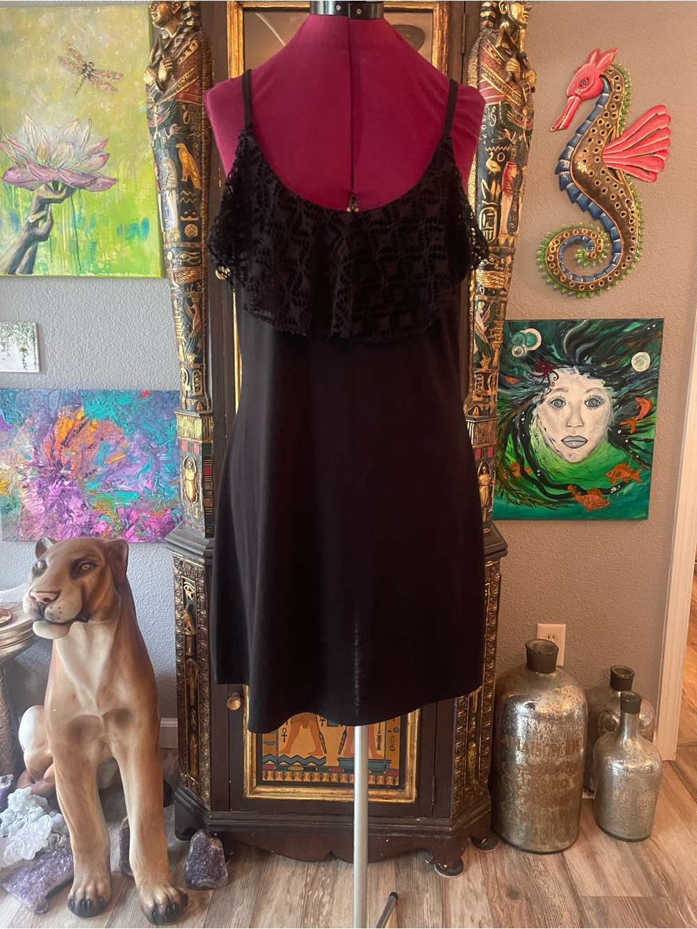 Black Lace-Trim Slip Dress
